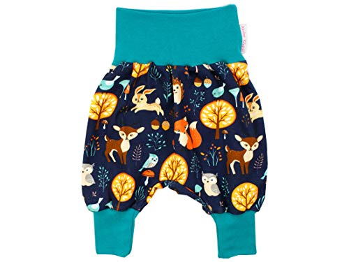 Kleine Könige Pumphose Baby Jungen Hose · Modell Tiere Wald Forest Friends Marine, tannengrün · Ökotex 100 Zertifiziert · Größe 62/68 von Kleine Könige