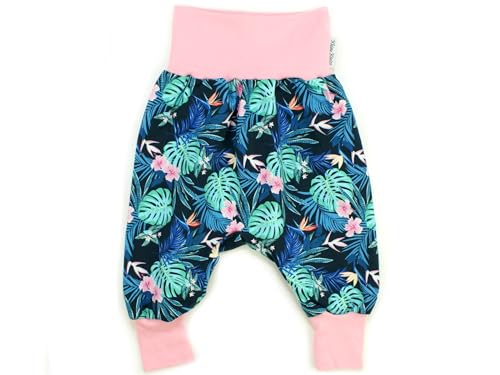 Kleine Könige Pumphose Baby Mädchen Hose · Modell Blätter Monstera Tropic Marine, Babyrosa · Ökotex 100 Zertifiziert · Größe 122/128 von Kleine Könige