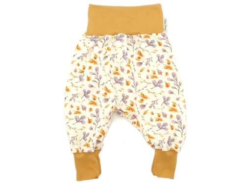 Kleine Könige Pumphose Baby Mädchen Hose · Modell Blumen Blätter Purple Blooms senfgelb, Camel · Ökotex 100 Zertifiziert · Größe 50/56 von Kleine Könige