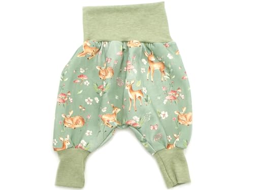 Kleine Könige Pumphose Baby Mädchen Hose · Modell Blumen REH Sweet Deer, Oliv meliert · Ökotex 100 Zertifiziert · Größe 50/56 von Kleine Könige