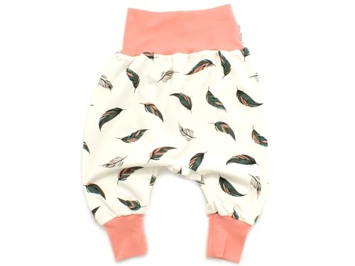 Kleine Könige Pumphose Baby Mädchen Hose · Modell Federn weiß Oliv, apricot · Ökotex 100 Zertifiziert · Größe 86/92 von Kleine Könige