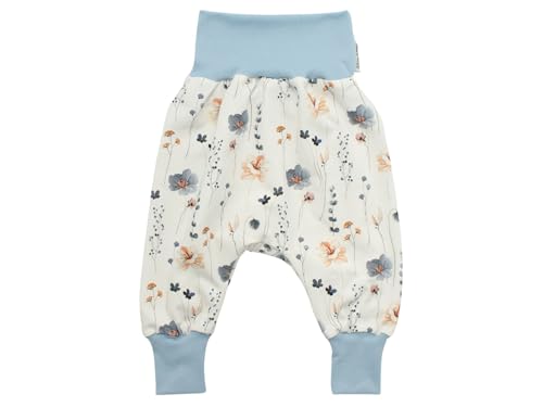 Kleine Könige Pumphose Baby Mädchen Hose · Modell Gräser Wiesenblumen weiß, hellblau · Ökotex 100 Zertifiziert · Größe 74/80 von Kleine Könige