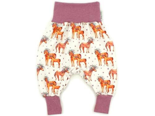 Kleine Könige Pumphose Baby Mädchen Hose · Modell Horses Pferde Ponyhof weiß, Beere meliert · Ökotex 100 Zertifiziert · Größe 122/128 von Kleine Könige