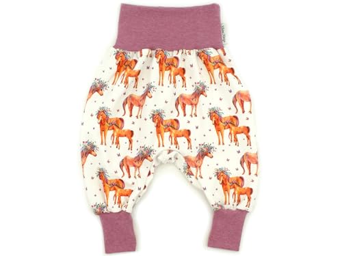 Kleine Könige Pumphose Baby Mädchen Hose · Modell Horses Pferde Ponyhof weiß, Beere meliert · Ökotex 100 Zertifiziert · Größe 98/104 von Kleine Könige