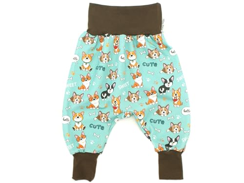 Kleine Könige Pumphose Baby Mädchen Hose · Modell Hund Cute Corgi türkis, braun · Ökotex 100 Zertifiziert · Größe 122/128 von Kleine Könige