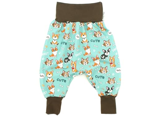 Kleine Könige Pumphose Baby Mädchen Hose · Modell Hund Cute Corgi türkis, braun · Ökotex 100 Zertifiziert · Größe 74/80 von Kleine Könige