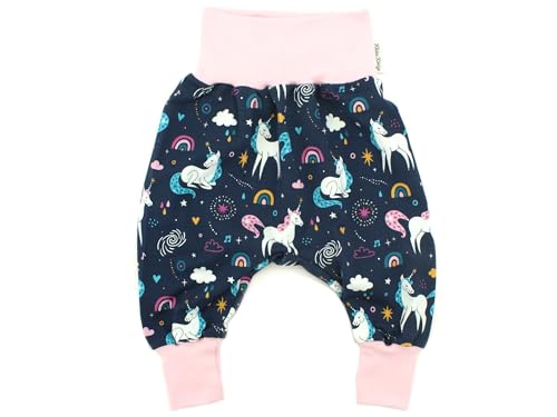 Kleine Könige Pumphose Baby Mädchen Hose · Modell Unicorn Regenbogen Einhorn Marine, zartrosa · Ökotex 100 Zertifiziert · Größe 122/128 von Kleine Könige