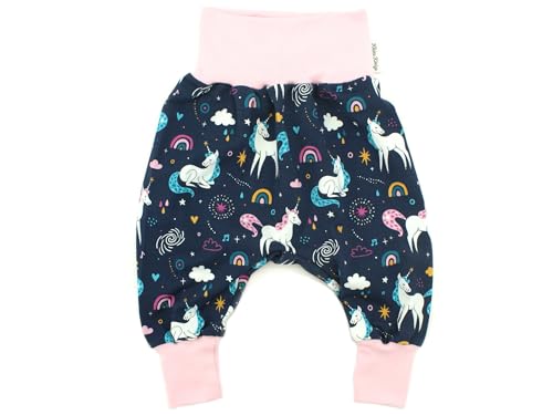 Kleine Könige Pumphose Baby Mädchen Hose · Modell Unicorn Regenbogen Einhorn Marine, zartrosa · Ökotex 100 Zertifiziert · Größe 98/104 von Kleine Könige