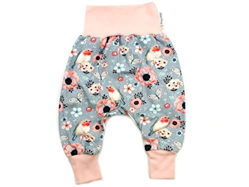 Kleine Könige Pumphose Baby Mädchen Hose · Modell Vögel Blumen Birds grau, Altrosa · Ökotex 100 Zertifiziert · Größe 122/128 von Kleine Könige