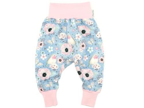 Kleine Könige Pumphose Baby Mädchen Hose · Modell Vögel Blumen Birds hellblau, zartrosa · Ökotex 100 Zertifiziert · Größe 122/128 von Kleine Könige