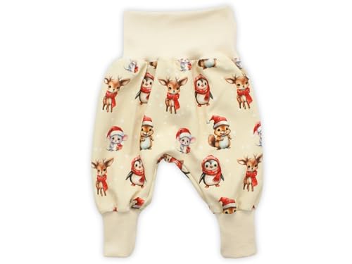 Kleine Könige Pumphose Baby Mädchen Hose · Modell Winter REH Pinguin Weihnachtstiere beige, Natur · Ökotex 100 Zertifiziert · Größe 122/128 von Kleine Könige