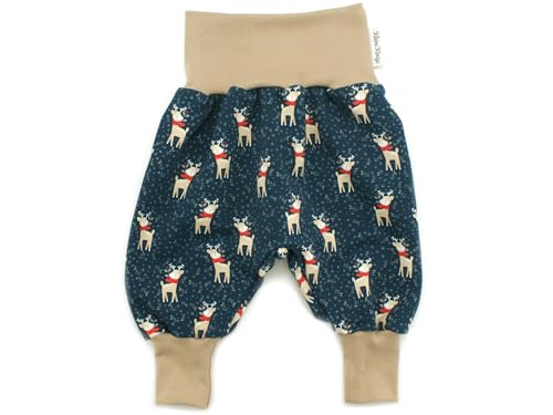 Kleine Könige Pumphose Baby Mädchen Hose · Modell Winter REH Rentier blau, beige · Ökotex 100 Zertifiziert · Größe 86/92 von Kleine Könige