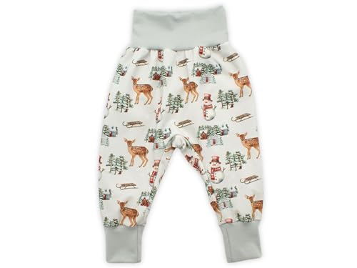 Kleine Könige Pumphose Baby Mädchen Hose · Modell Winter REH Schneemann Winterdorf, hellgrau · Ökotex 100 Zertifiziert · Größe 74/80 von Kleine Könige