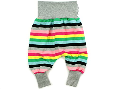 Kleine Könige Pumphose Baby Mädchen Hose · Modell Bunte Streifen Regenbogen Girl, hellgrau Mel. · Ökotex 100 Zertifiziert · Größe 86/92 von Kleine Könige