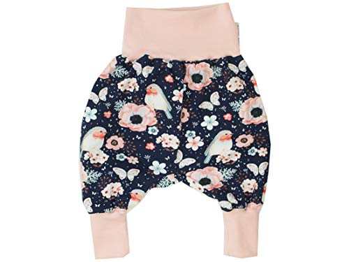 Kleine Könige Pumphose Baby Mädchen Hose · Modell Vögel Blumen Birds Marine, Altrosa · Ökotex 100 Zertifiziert · Größe 74/80 von Kleine Könige