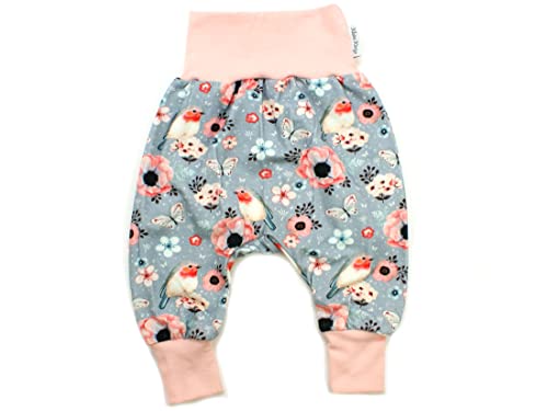 Kleine Könige Pumphose Baby Mädchen Hose · Modell Vögel Blumen Birds grau, Altrosa · Ökotex 100 Zertifiziert · Größe 50/56 von Kleine Könige