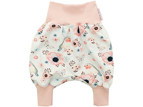 Kleine Könige Pumphose Baby Mädchen Hose · Modell Vögel Blumen Birds weiß, Altrosa · Ökotex 100 Zertifiziert · Größe 110/116 von Kleine Könige