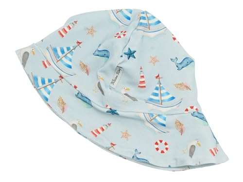 Kleine Könige Sonnenhut Sommer Mütze Baby Jungen · Modell Leuchtturm Boot Küstenzauber blau · Ökotex 100 Zertifiziert · Größe 122/128 von Kleine Könige
