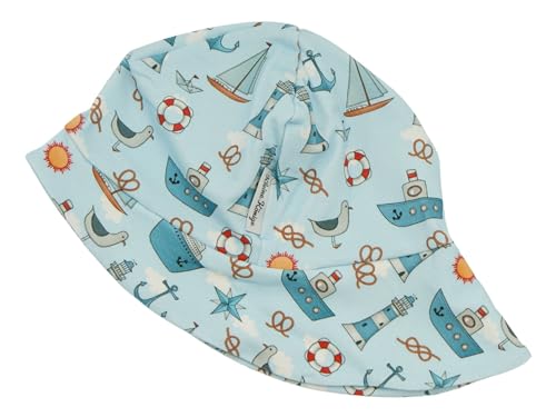 Kleine Könige Sonnenhut Sommer Mütze Baby Jungen · Modell Möwe Segelboot auf dem Meer Jeansblau · Ökotex 100 Zertifiziert · Größe 122/128 von Kleine Könige