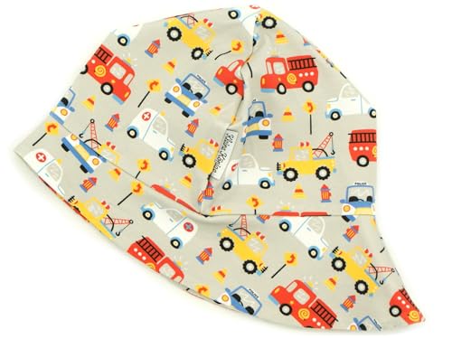 Kleine Könige Sonnenhut Sommer Mütze Baby Jungen · Modell Polizei Feuerwehr Autos Happy Cars hellgrau · Ökotex 100 Zertifiziert · Größe 110/116 von Kleine Könige