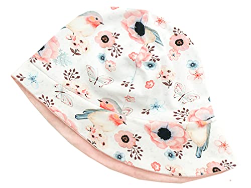 Kleine Könige Sonnenhut Sommer Mütze Baby Mädchen · Modell Blumen Vogel Birds weiß, Altrosa · Ökotex 100 Zertifiziert · Größe 86/92 von Kleine Könige