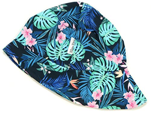 Kleine Könige Sonnenhut Sommer Mütze Baby Mädchen · Modell Monstera Tropic Marineblau · Ökotex 100 Zertifiziert · Größe 98/104 von Kleine Könige