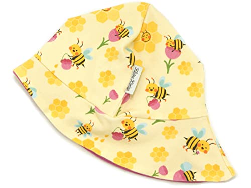 Kleine Könige Sonnenhut Sommer Mütze Baby Mädchen · Modell Blumen Biene Honig Honey Bee gelb, Fuchsia · Ökotex 100 Zertifiziert · Größe 122/128 von Kleine Könige