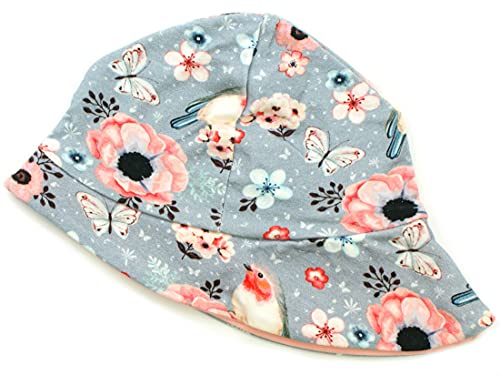 Kleine Könige Sonnenhut Sommer Mütze Baby Mädchen · Modell Blumen Vogel Birds grau · Ökotex 100 Zertifiziert · Größe 110/116 von Kleine Könige