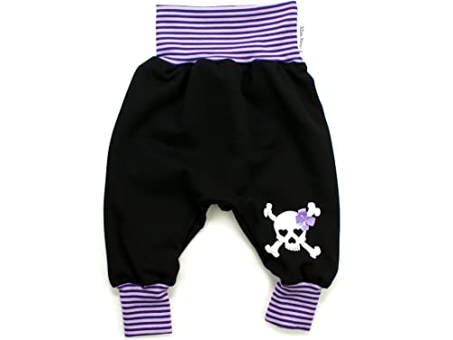 Kleine Könige Pumphose Baby Sweathose Mädchen · Modell Totenkopf Skully Girl schwarz, lila-Flieder · Ökotex 100 Zertifiziert · Größe 86/92 von Kleine Könige