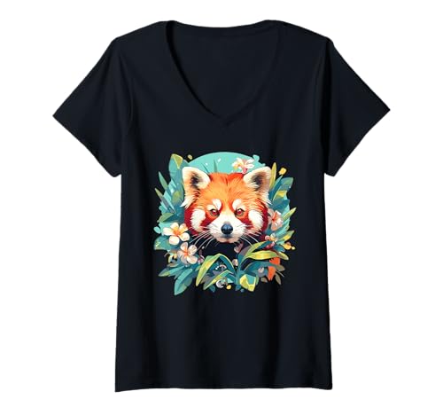Damen Red Panda Kleine Pandas Kleiner Roter Panda T-Shirt mit V-Ausschnitt von Kleine Pandas Kleiner Roter Panda Tier Shop