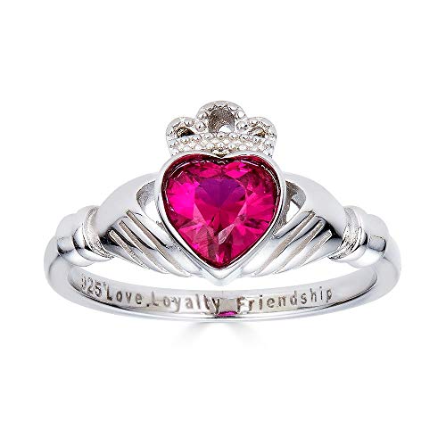 925 Sterling Silber Love Loyalty Friendship graviert Claddagh zirkonia Rubin Ring von Kleine Schätze