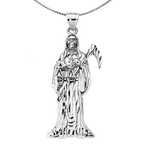 Kleine Schätze Sterling Silber 925 Santa Muerte Heiliger Tod (Santisima Muerte) Holy Death Engel Anhänger Halskette von Kleine Schätze