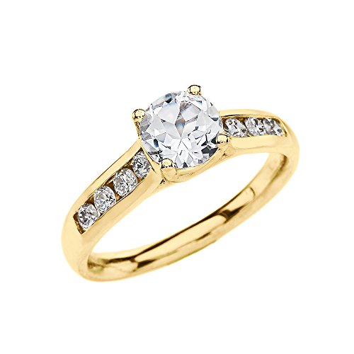 Damen Ring Diamant 14 Karat Gelbgold Solitär Ring Mit 1 Karat Weiß Topas Mittelstein von Kleine Schätze