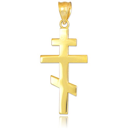 Kleine Schätze - 14 Karat Gold Plain russisch-orthodoxen Kreuz Anhänger (Kommt mit einem 45cm Kette) von Kleine Schätze