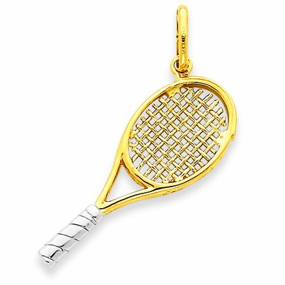 Kleine Schätze - 14 Karat Gold-Zwei Ton Gold-Large-Tennis-Schläger-Charme-Anhänger (Kommt mit einem 45 cm Kette) von Kleine Schätze