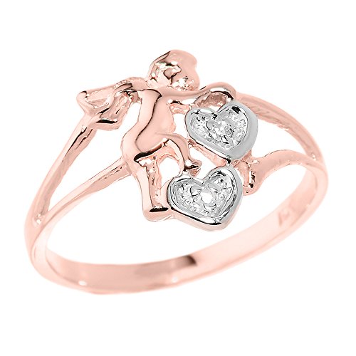 Kleine Schätze - Damen Ring/Verlobungsring/partnerring 9 Karat Rotgold Engel mit Diamanten und Herzs Ring von Kleine Schätze