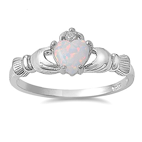 Kleine Schätze - Damen-Ring/Verlobungsring Claddagh - 925 Sterlingsilber - weiß Opal von Kleine Schätze