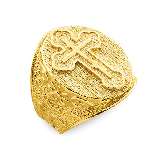 Kleine Schätze Herren Ring/Verlobungsring/partnerring/Ehering 14 Karat Herren Gold östlichen orthodoxen Kreuz Ring von Kleine Schätze