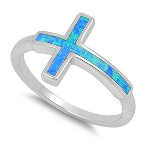 Kleine Schätze Sterling Silber Blau Opal Kreuz Ring von Kleine Schätze