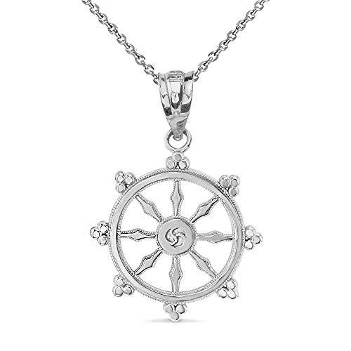 Kleine Schätze Sterling Silber Buddhism Dharmachakra Dharma Wheel Anhänger Halskette (Verfügbare Kettenlänge 40 cm - 45CM - 50CM- 55CM) von Kleine Schätze