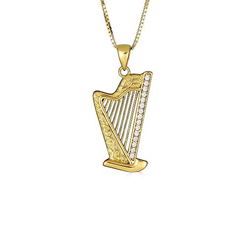 Sterling Silber Gelbes Gold überzogen Zirkonia Harfe Anhänger Halskette (Verfügbare Kettenlänge 40cm - 45cm - 50cm - 55cm) 50 cm von Kleine Schätze