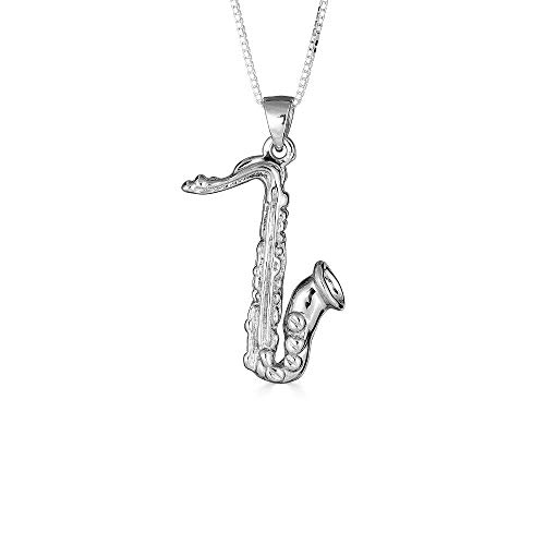Sterling Silber Saxophon Musik Anhänger Halskette (Verfügbare Kettenlänge 40cm - 45cm - 50cm - 55cm) 55 cm von Kleine Schätze