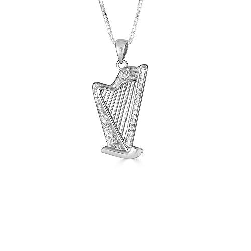 Sterling Silber Zirkonia Harfe Anhänger Halskette (Verfügbare Kettenlänge 40cm - 45cm - 50cm - 55cm) 50 cm von Kleine Schätze
