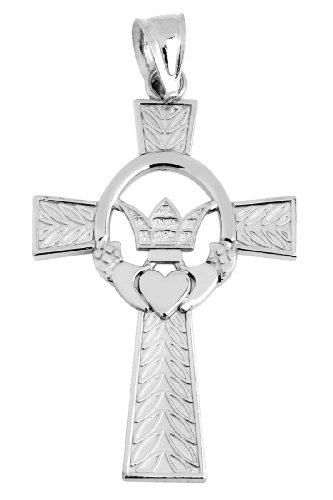 Silber Claddagh Irish Kreuz Anhänger Halskette (Verfügbare Kettenlänge 40 cm - 45CM - 50CM- 55CM) von Kleine Schätze