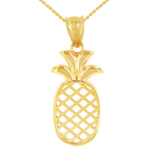 Solid 14 Karat Gelbgold Ananas Damen Anhänger Halskette (Kommt mit eine 45 cm kette) von Kleine Schätze