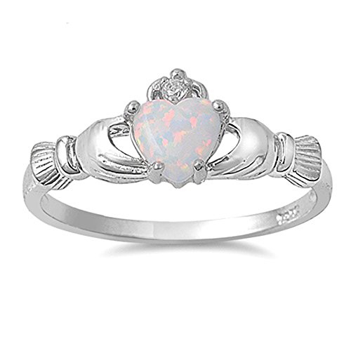 kleine Schätze - Damen-Ring/Verlobungsring Claddagh - 925 Sterlingsilber - weiß Opal von Kleine Schätze