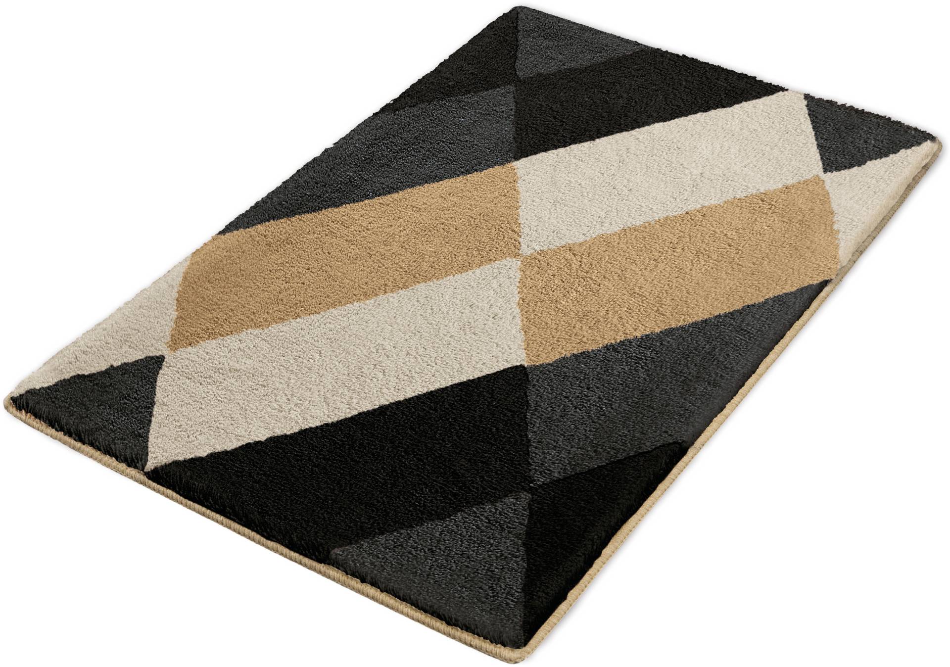 Kleine Wolke Badematte "Ayana" Höhe 15 mm rutschhemmend beschichtet fußbodenheizungsgeeignet Badteppich, modernes Rauten Design, leichter Hoch-Tief Effekt von Kleine Wolke