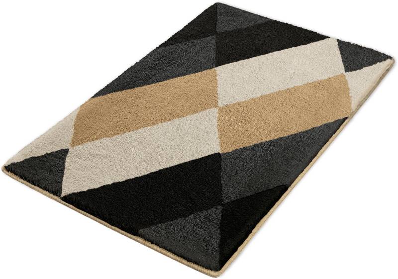 Kleine Wolke Badematte "Ayana" Höhe 15 mm rutschhemmend beschichtet fußbodenheizungsgeeignet Badteppich, modernes Rauten Design, leichter Hoch-Tief Effekt von Kleine Wolke