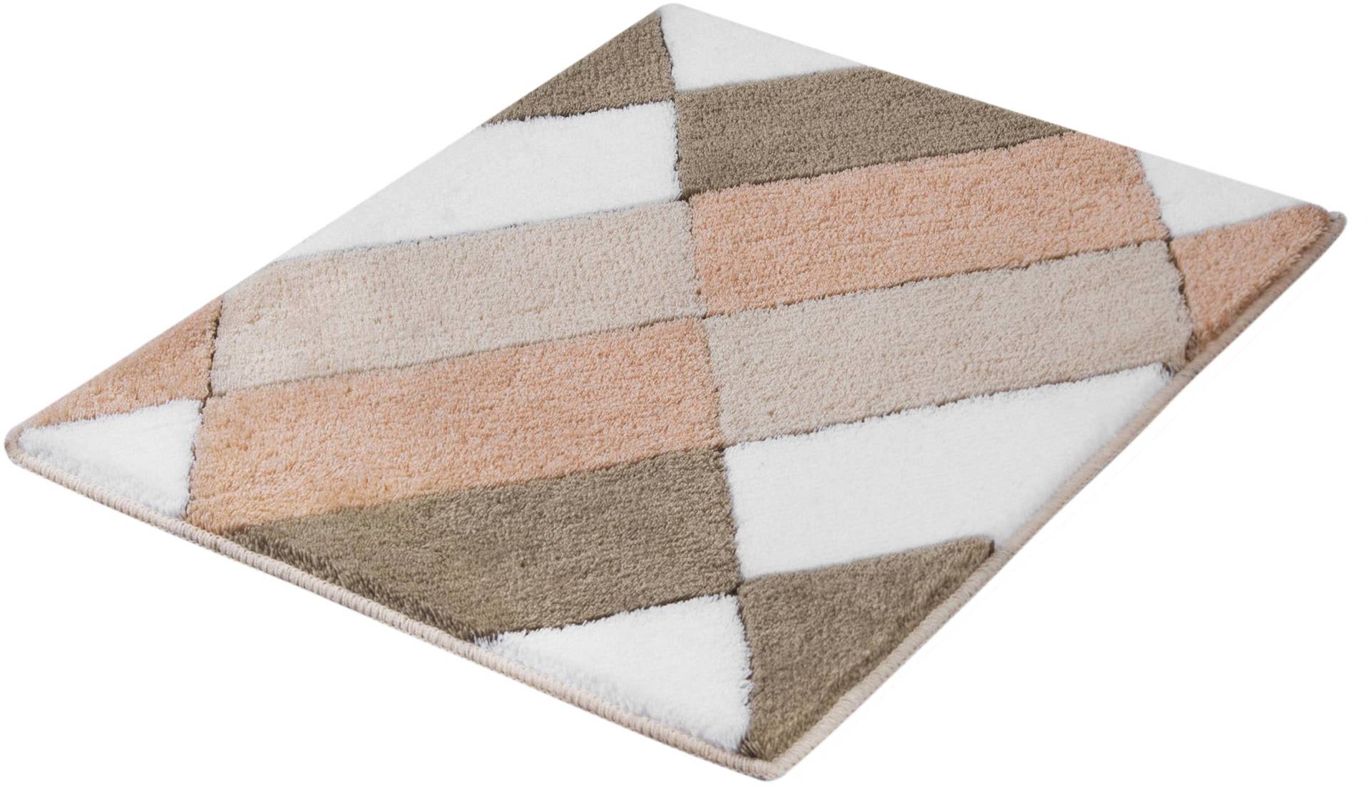 Kleine Wolke Badematte "Ayana" Höhe 15 mm rutschhemmend beschichtet fußbodenheizungsgeeignet Badteppich, modernes Rauten Design, leichter Hoch-Tief Effekt von Kleine Wolke