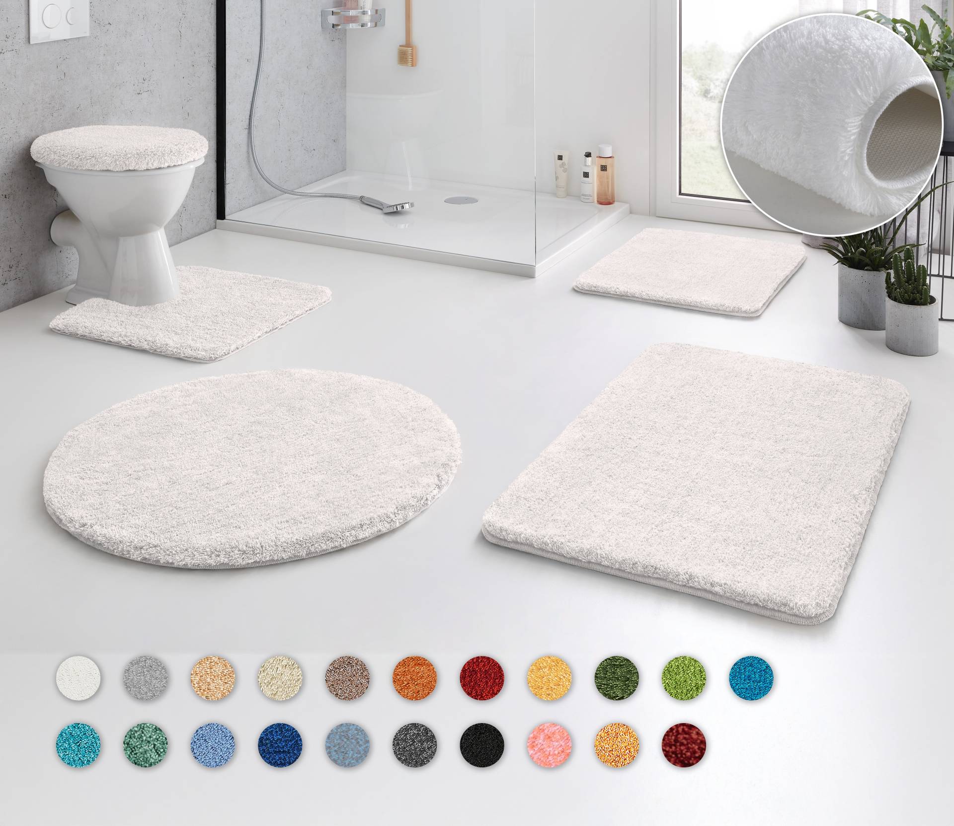 Kleine Wolke Badematte "RELAX", rutschhemmend beschichtet, fußbodenheizungsgeeignet, Badteppich, Uni Farben, rechteckig, rund & als Set erhältlich von Kleine Wolke